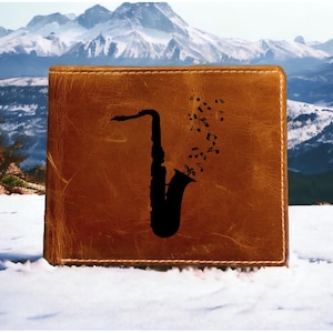 Cartera de piel para saxofón plegable de primera calidad, regalo de banda musical de búfalo, jazz, nueva