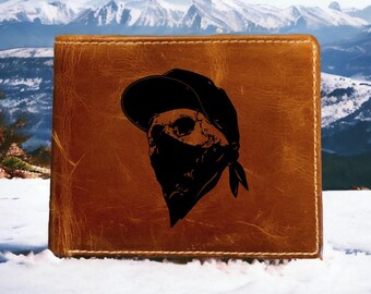 Skull Bandana Buffalo Leather Wallet: RFID Bifold