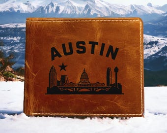 Austin Texas Läderplånbok Bifold Premiumkvalitet Buffalo Skyline City Gåva NY