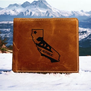Cartera plegable de piel con bandera de California de primera calidad Buffalo Cali Grizzly NUEVO