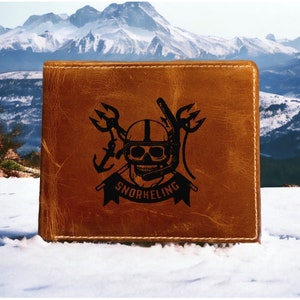 Cartera de cuero con calavera para esnórquel, plegable, de primera calidad, Buffalo Diver NUEVO