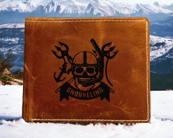 Carteira de couro com caveira para mergulho com duas dobras de qualidade premium Buffalo Diver NOVO