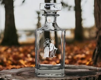 Skeleton Couple Whiskey Decanter: Personalized Bourbon Glass (26 Oz)