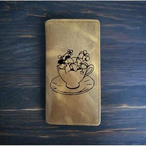 Cartera Teacup Rodeo Cowboy Western Buffalo Leather Premium Flower Floral NUEVA