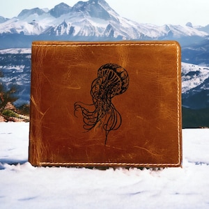 Cartera plegable de piel de medusa de primera calidad con diseño de animal de búfalo Ocean Beach