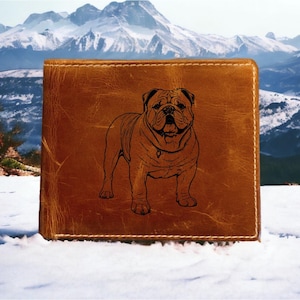 Cartera de piel de bulldog plegable de primera calidad con forma de búfalo, regalo para mascotas NUEVO