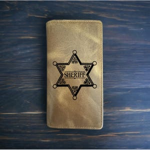 Portefeuille Sheriff Rodeo Cowboy Western en cuir de buffle Premium Badge Retro NOUVEAU