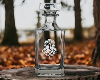 Octopus Skull Whiskey Decanter: Personalized Bourbon Glass (26 Oz)