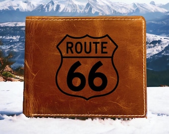 Cartera de cuero Route 66 plegable de primera calidad con diseño de búfalo, regalo para viaje por carretera, NUEVO