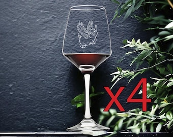 Copas de vino Flying Pig x4 Premium 12 oz Personalizar Regalo de fantasía Animal NUEVO