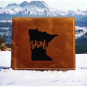 Skol Minnesota Cartera de cuero plegable de primera calidad Buffalo State Vikings NUEVO