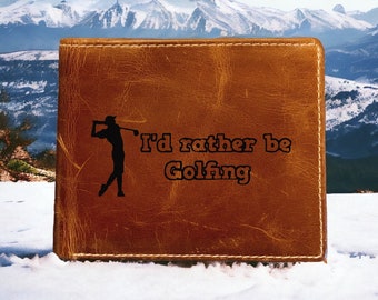 Rather Be Golfing Leather Wallet Bifold 100% Genuine Buffalo Premium Quality NEW