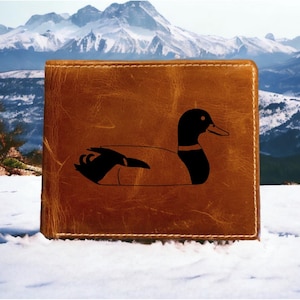 Cartera de piel con diseño de pato nadando, plegable, de primera calidad, con diseño de búfalo salvaje, nueva