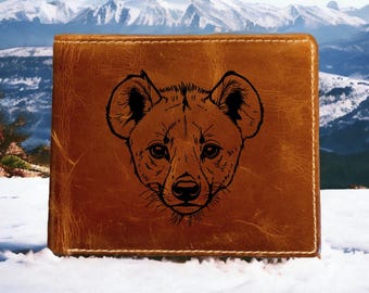 Hyena Leather Wallet Bifold Premium Quality Buffalo Animal Dog Wild Gift NEW