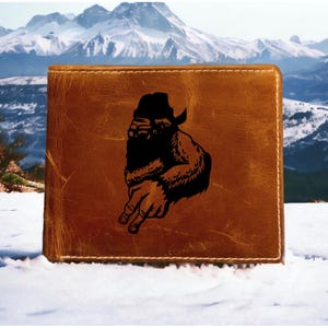 Cartera de cuero Bigfoot Peace con diseño de búfalo, plegable, de primera calidad, para exteriores, divertida, NUEVA