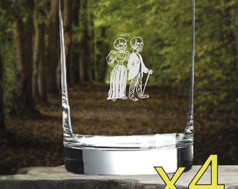Skeleton Couple Whiskey Glasses: Retro Old Fashioned Glassware Set