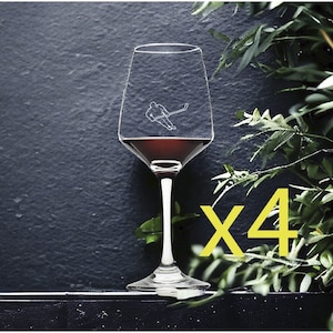 Hockey Player Wine Glasses x4 Premium 12 Oz Personalize Sports Ice Games NEW