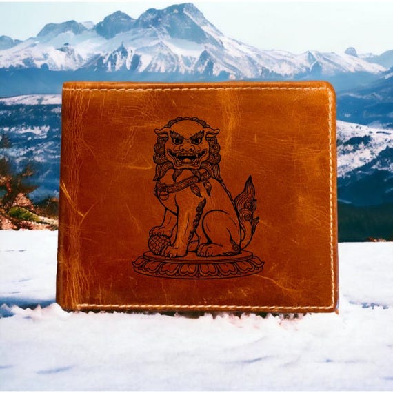 Foo Dog Statue Leather Wallet Bifold Premium Quality Buffalo Lion Gift NEW