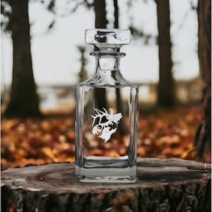 Personalized Elk & Grizzly Whiskey Decanter - 26 Oz Bourbon Glass
