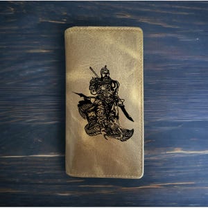 Cartera de cuero de búfalo occidental estilo vaquero de primera calidad con diseño de guerrero chino rodeo NUEVO