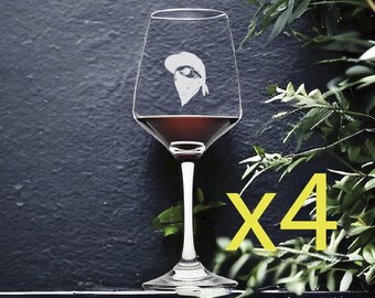 Skull Snapback Wine Glasses x4 Premium 12 Oz Personalize Bandana Bones Gift NEW