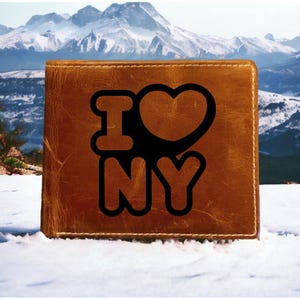Cartera de cuero plegable I Heart NY de primera calidad Buffalo New York City NUEVO