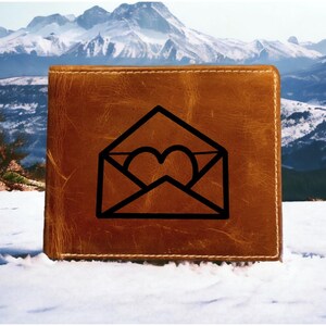 Cartera de cuero con carta de amor, plegable, de primera calidad, con forma de corazón de búfalo, regalo NUEVO