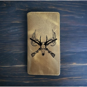 Portefeuille de rodéo avec crâne de cerf, fusil de chasse haut de gamme en cuir de buffle western cowboy NOUVEAU