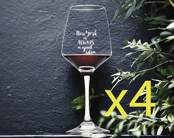 New York Wine Glasses x4 Premium 12 Oz Personalize Good Idea Quote City NEW