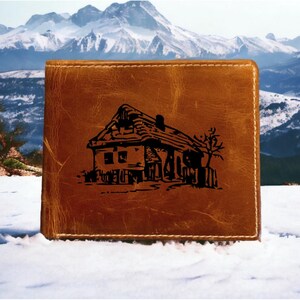 Cartera de cuero Cabin Cottage con dos pliegues, calidad prémium, Buffalo Outdoor Nature, NUEVA