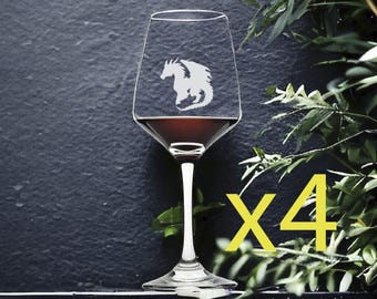 Dragon Wine Glasses: Fantasy Etched Glassware, Set of 4