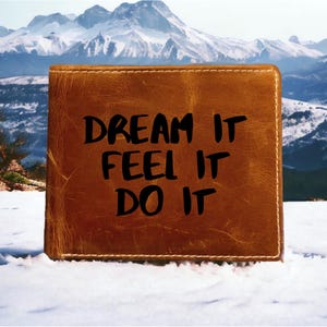 Cartera de cuero Dream It de primera calidad con diseño de Buffalo Do It Work Quote Gym, nueva