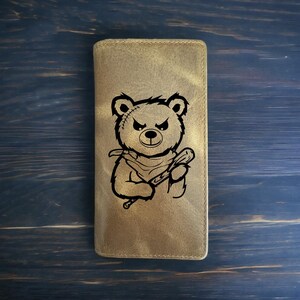Cartera de rodeo con osito de peluche, estilo vaquero, estilo western, de piel de búfalo, de primera calidad, para béisbol, nueva