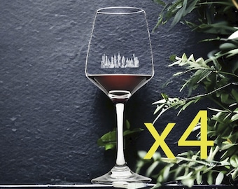 New York Skyline Wine Glasses x4 Premium 12 Oz Personalize City Buildings NEW