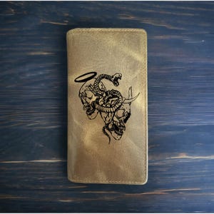 Cartera de rodeo Angel Devil de piel de búfalo estilo vaquero occidental de primera calidad con halo de serpiente NUEVO