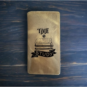 Buffalo Leather Wallet: 'Time To Study' Engraved Bifold