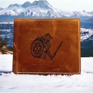 Cartera de cuero vikingo plegable de primera calidad Buffalo Berserker Warrior NUEVO