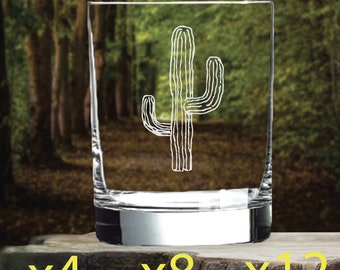 Cactus Whisky Glass Double 14 Oz Old Fashioned Desert x4 x8 x12 NEW