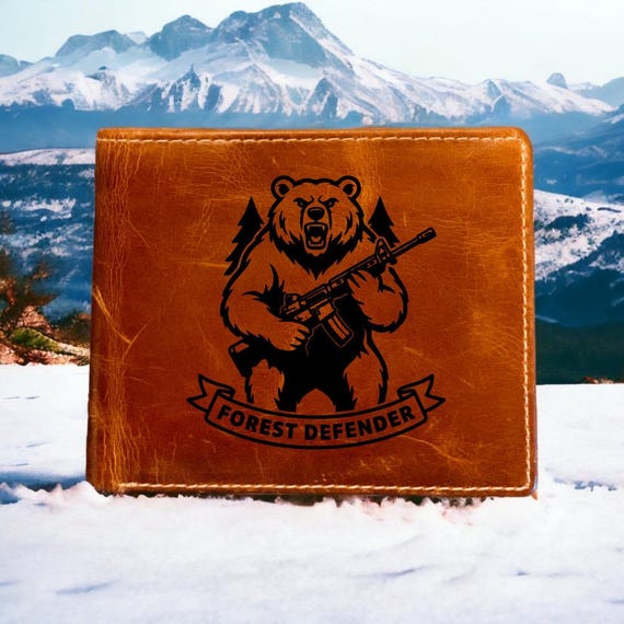 Forest Defender Leather Wallet Bifold Premium Quality Buffalo Grizzly AR Gift
