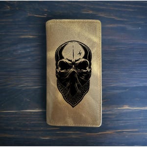 Cartera de rodeo con bandana de calavera, estilo vaquero occidental, piel de búfalo, huesos de primera calidad, NUEVA