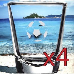 Soccer x4 Shot Glasses Spirit Liquor Party 2 Oz Premium Customize Ball Sport NEW