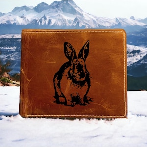 Cartera de piel de conejo plegable de primera calidad con diseño de búfalo, liebre salvaje, regalo NUEVO
