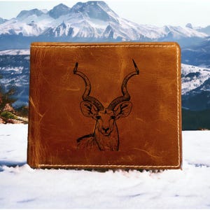 Cartera de piel de kudu plegable de primera calidad con diseño de búfalo, regalo de animales salvajes, NUEVA