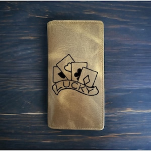 Cartera Lucky Rodeo de piel de búfalo occidental de vaquero, regalo de juego de cartas premium NUEVO