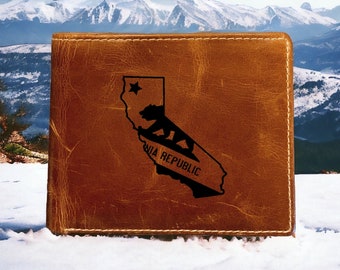 California Flag Leather Wallet Bifold 100% Genuine Buffalo Premium Quality NEW