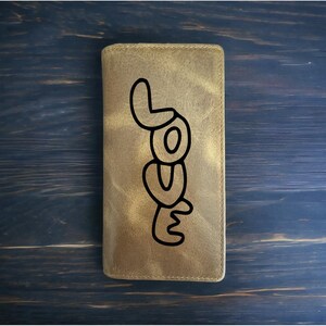 Cartera Love Rodeo de piel de búfalo estilo vaquero occidental de primera calidad con frase en forma de corazón NUEVA