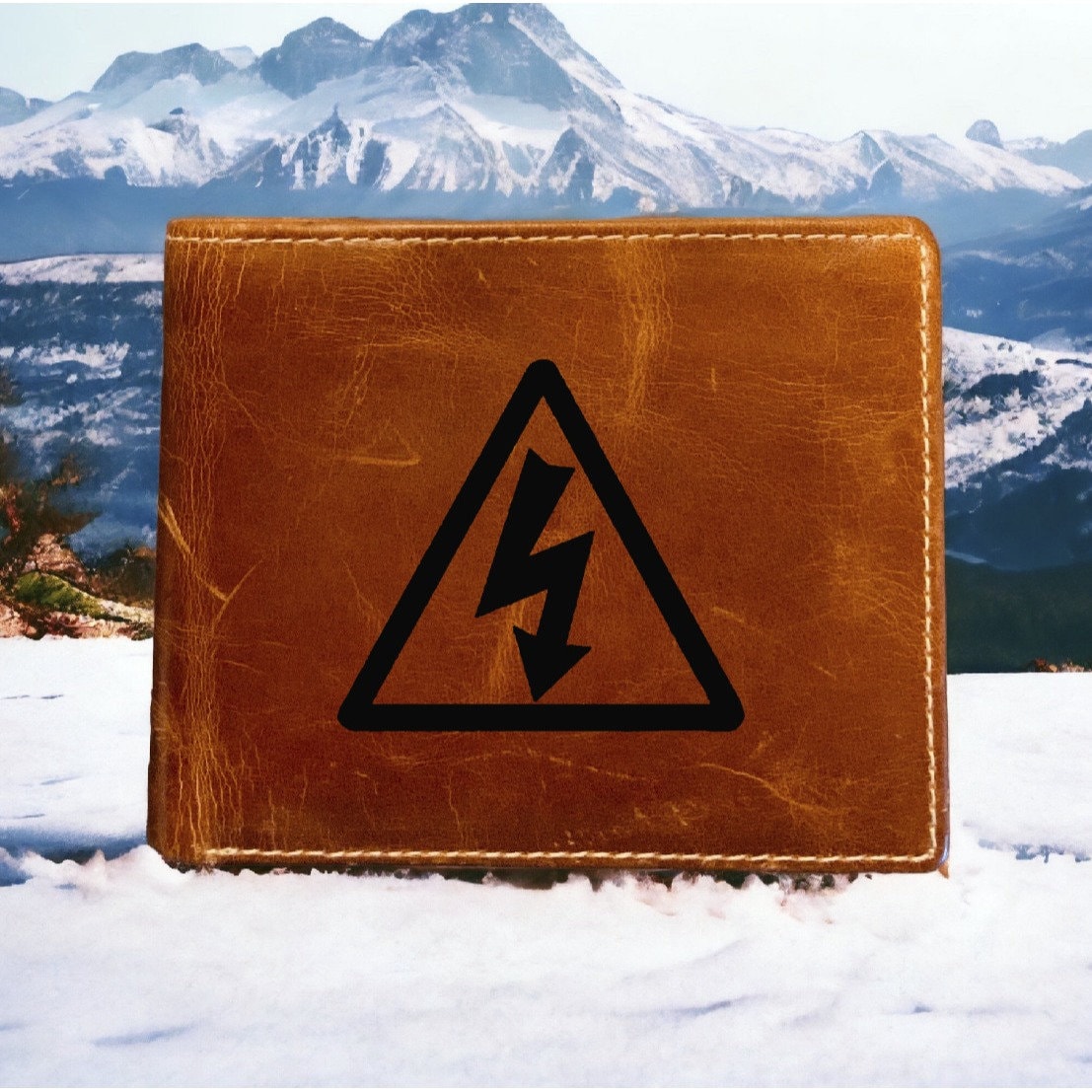 Buffalo Leather Bifold Wallet: Electric Shock Graphic, RFID