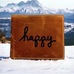 Billetera de cuero Happy Bifold de primera calidad Buffalo Life con cita positiva NUEVA