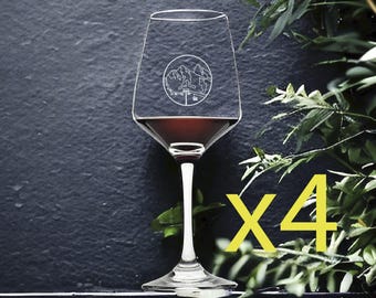 Ski Lift Wine Glasses: Mountain Scene, Winter Gift (Set of 4)