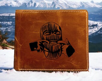 Ski Mask Leather Wallet Bifold Premium Quality Buffalo Smile Gift NEW